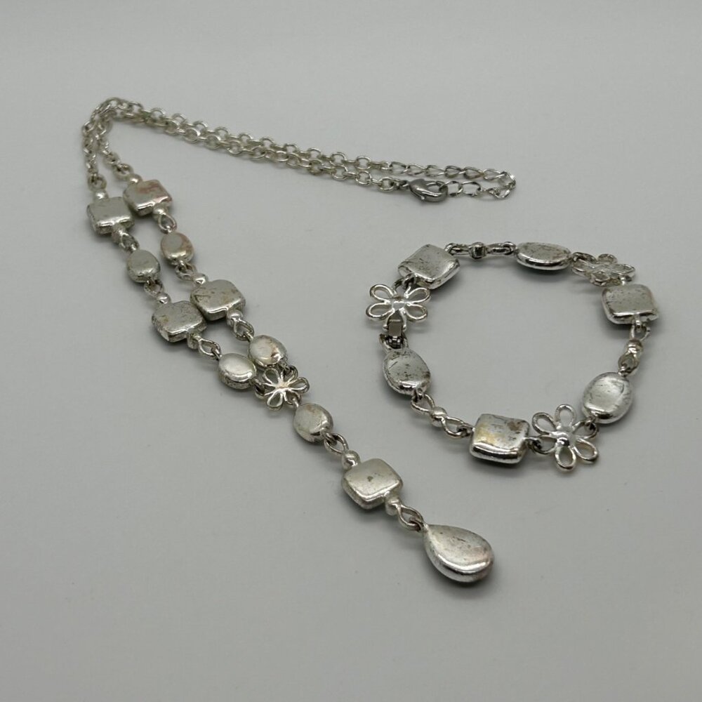 Multi Color Link Chocker Necklace & Bracelet Set Silver Setting With Multi Color - Picture 10 of 16
